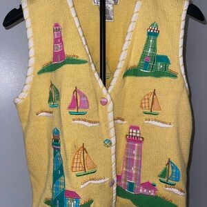 Vintage Colorful Lighthouse and Sailboat Knit Vest